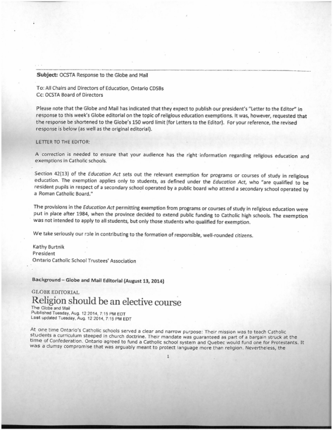 Letter obtained from OCSB via FOI request